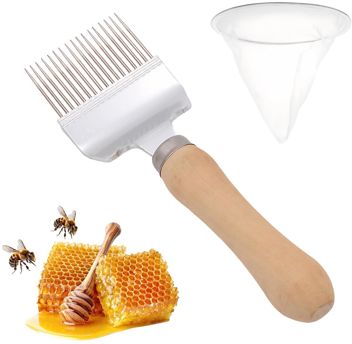 Honey fork made of stainless steel, with nylon 100 mesh filter, for beekeepers and amateurs - ShopVlot