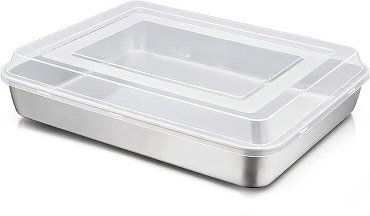 Roestvrijstalen bakvorm met luchtdichte deksel, 31 x 24 x 5 cm, ideaal voor cake, brownie en lasagne bakken, stevig en duurzaam