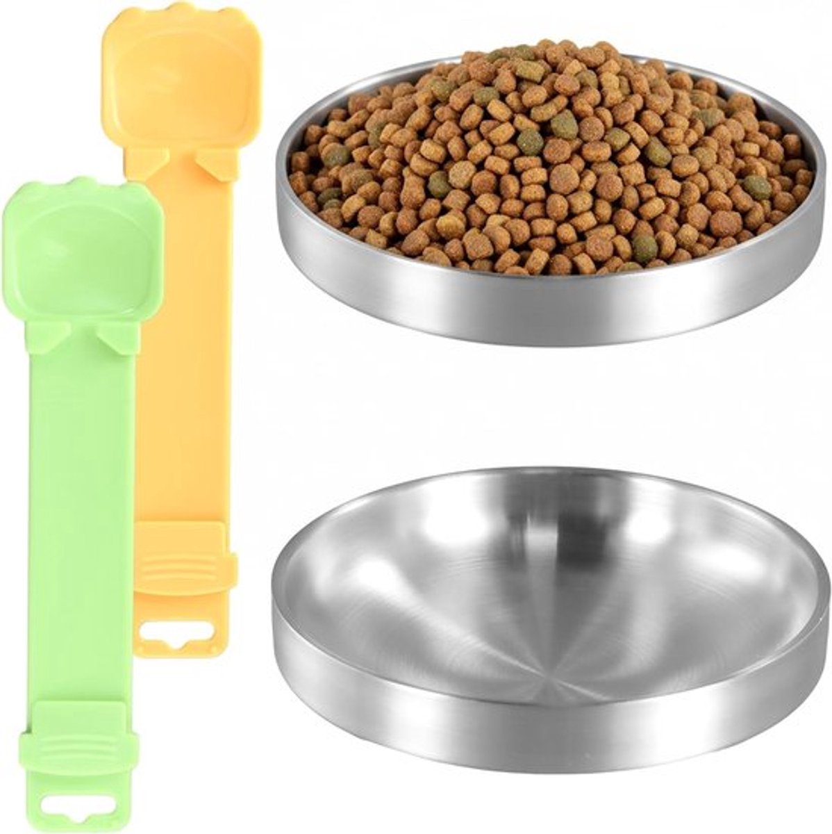 Set van 2 Rvs Voerbakken voor Katten en Kleine Honden - Vlak en Valbestendig, 15 cm Breed, Makkelijk Schoon te Maken