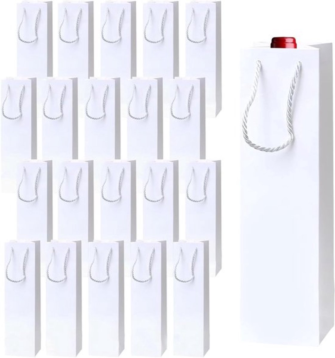 Elegante Witte Cadeautas voor Wijnflessen, 20 Stuks, Perfect voor Bruiloften en Feestjes, Ideaal als Wijnopbergtas