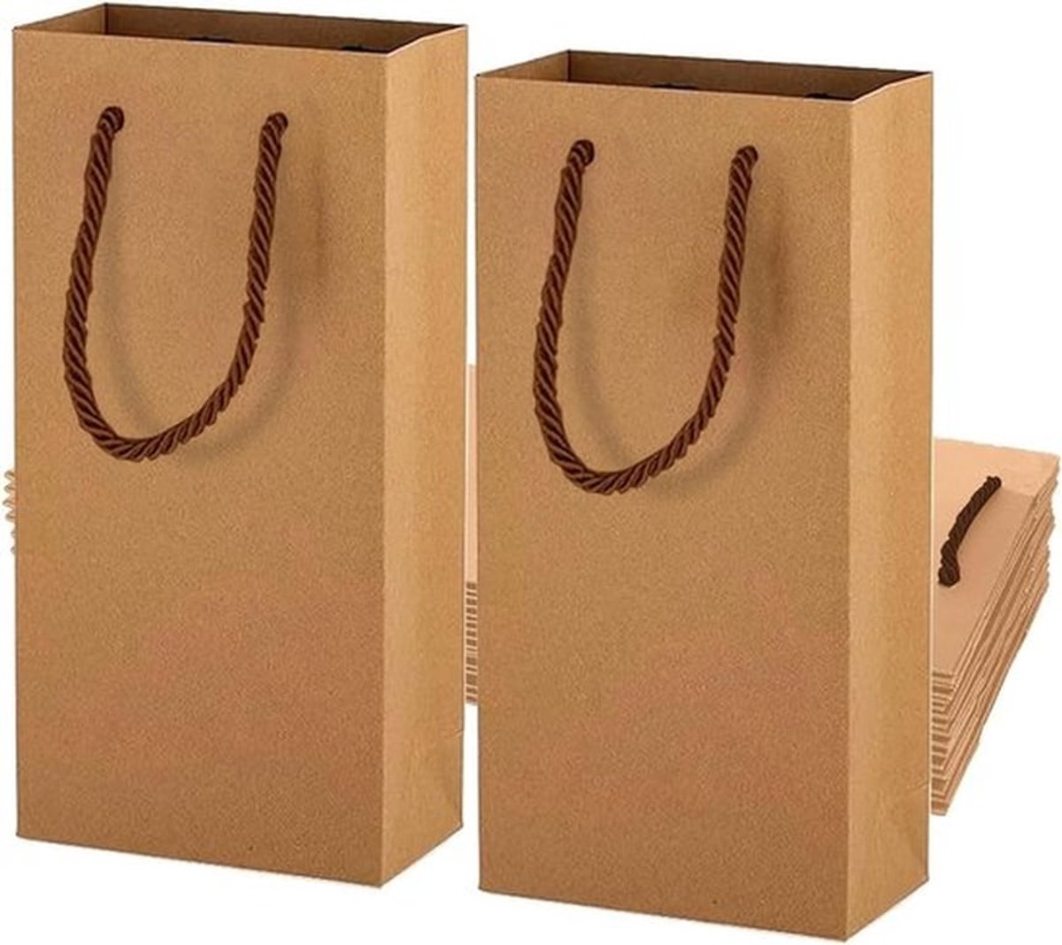 Premium Herbruikbare Kraft Papier Wijn Tassen voor Feestjes, Verjaardagen en Cadeaus - 10 Flessen Capaciteit, Stevig Ontwerp met Handvatten