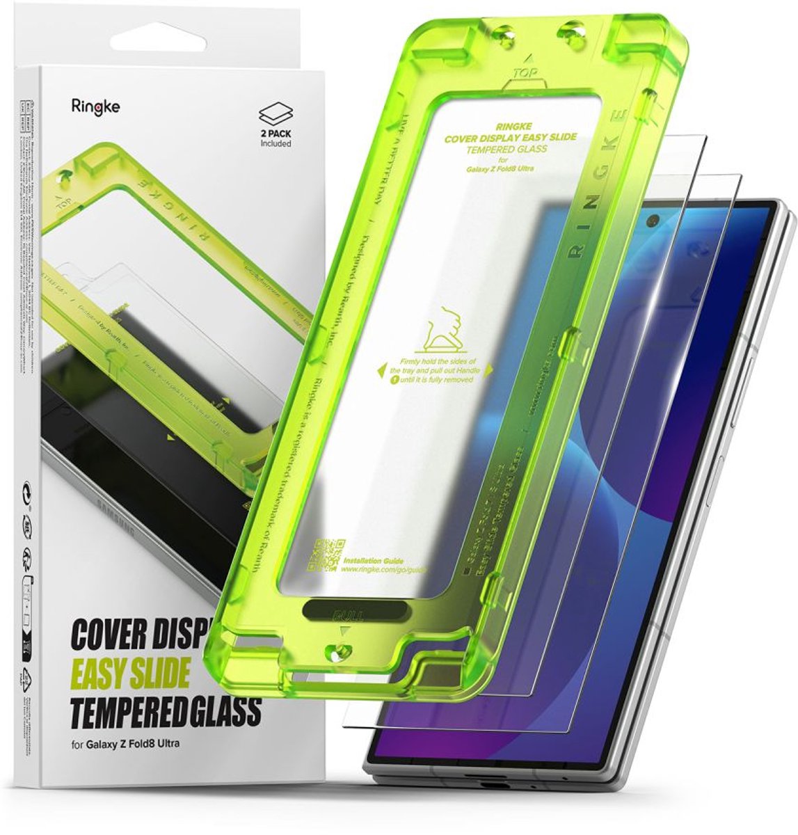 Ringke Screenprotector Geschikt voor Samsung Galaxy Z Fold 8 Ultra - Easy Slide met Jig - 9H Tempered Glass - Case Friendly - Gemakkelijke Installatie - 2-Pack