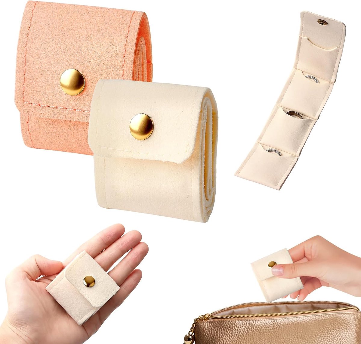 2 Mini Travel Jewellery Bags, Portable Folding Jewellery Organiser with Push Button, Compact Jewellery Case for - ShopVlot