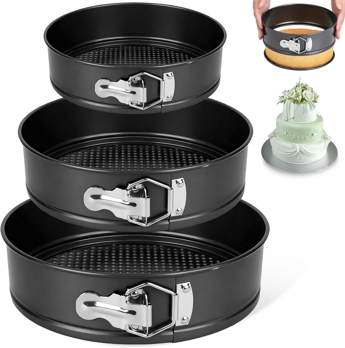 Ronde taartvormen 3-delig - Hinge mold met verwijderbare bodem - Non-stick coating - Perfect voor cheesecakes - ShopVlot