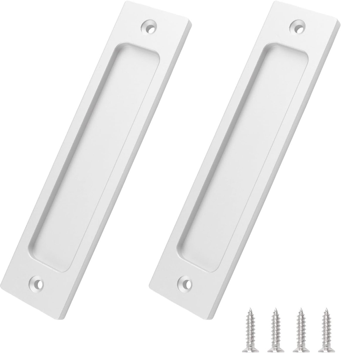 SnelShoppen - 2 Stuks Rectangular Countersunk Sliding Deurhandgrepen, Wit Flush Mount Aluminium Kastdeuren Vingerhandgrepen met Montage Schroeven voor