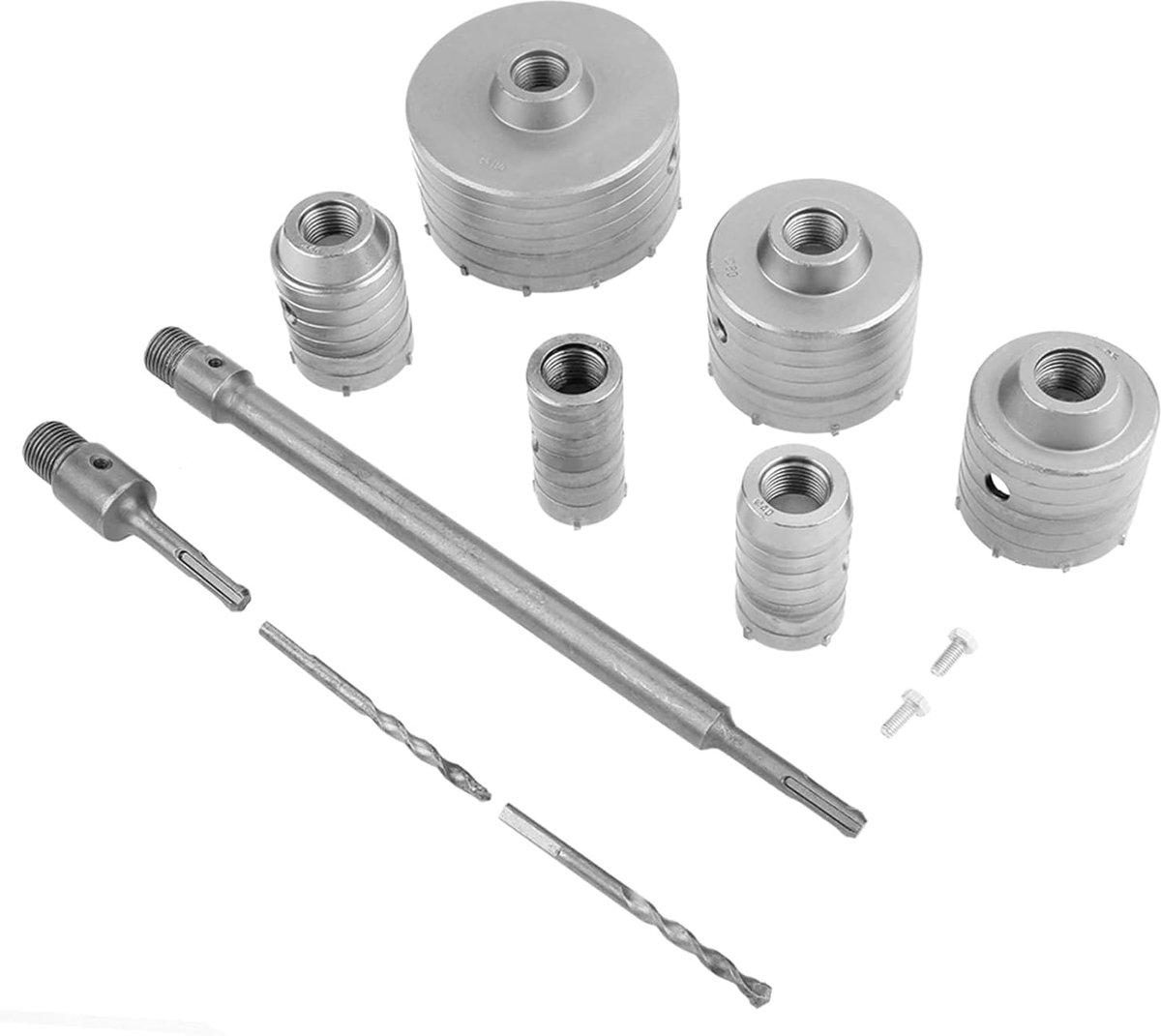SnelShoppen - 10-Delige Gatenboor Set, SDS Wandboor, 35 mm/40 mm/50 mm/65 mm/82 mm/110 mm, Verlengstuk SDS Plus, Alloy Kernboor