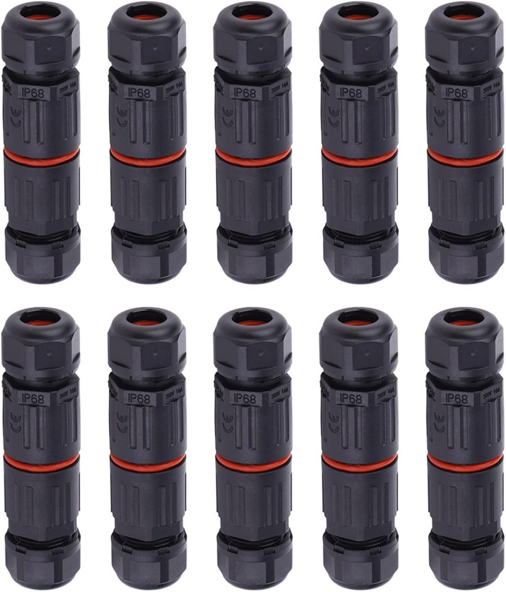 SnelShoppen - Waterdichte IP68 Kabelconnector 3-polig 10 stuks 0.5-2.0 mm² Vlamvertragend Nylon voor Buitengebruik | Corrosiebestendige nylon behuizin
