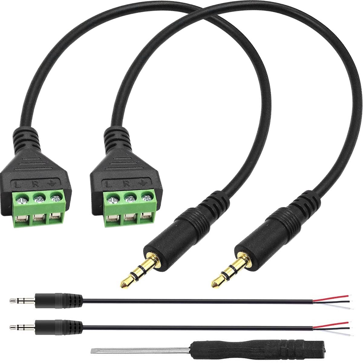SnelShoppen - 3.5mm 1/8 inch Stereo Audio Male Jack naar AV 3-Screw Balun Terminal Adapter Connector Kabel, Solderless Speaker Draad Aansluiting 30cm