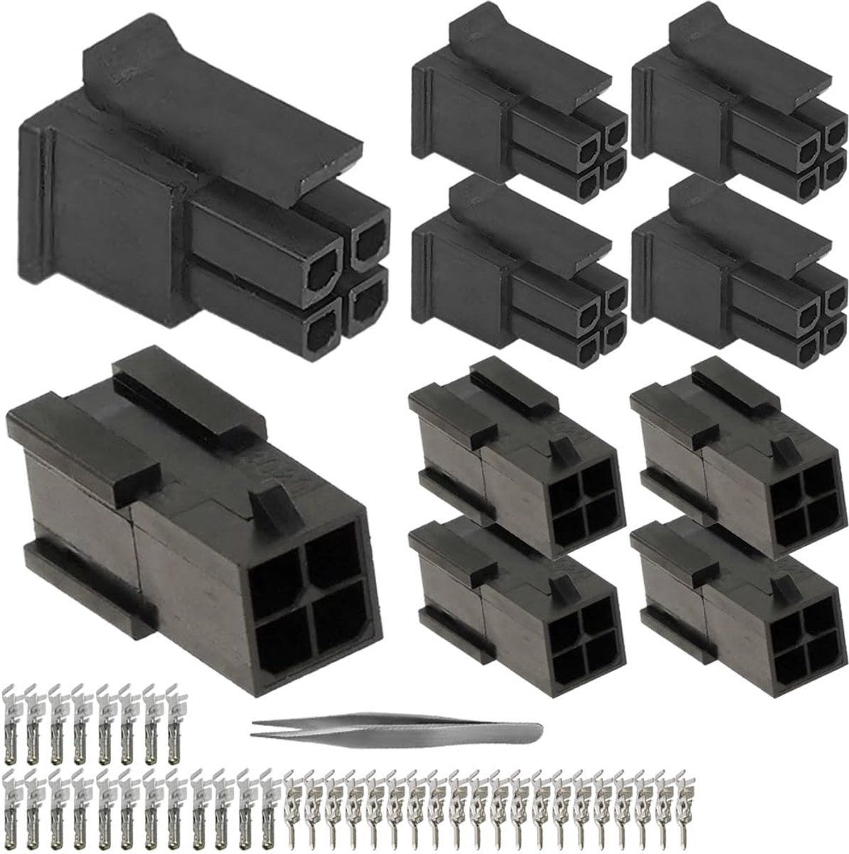 SnelShoppen - Dubbele rij stekker met schroefklemmen (4 stuks) - Mannelijke en vrouwelijke stekker, 4 circuits, 60V, 105°C, eenvoudig te installeren,