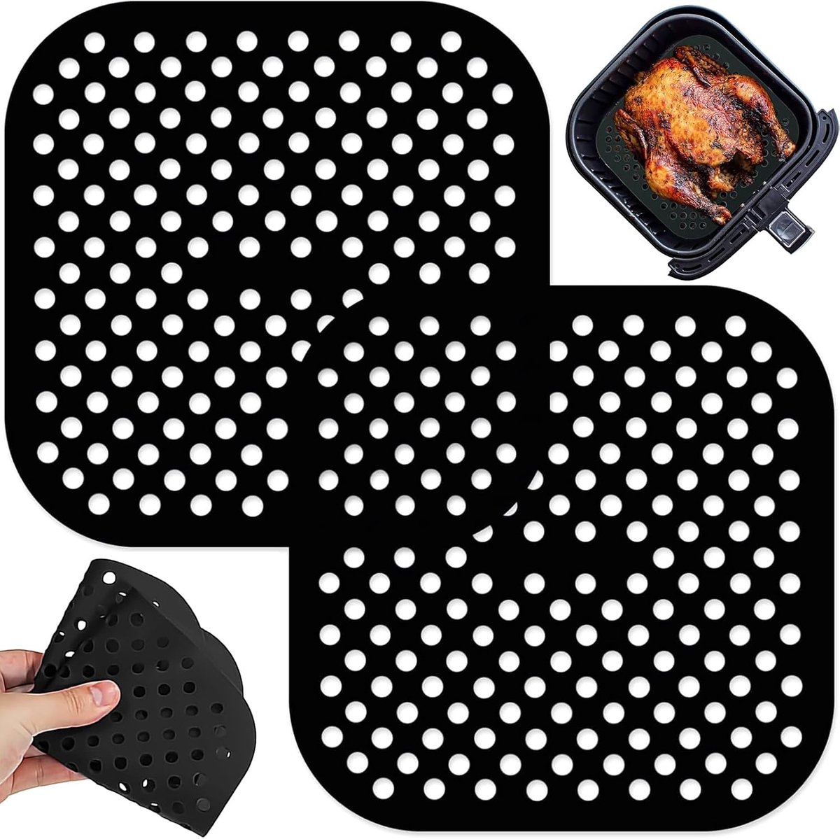 Air fryer silicone mat 8,5 inch - herbruikbaar - perforaties - eenvoudig schoonmaken - ShopVlot
