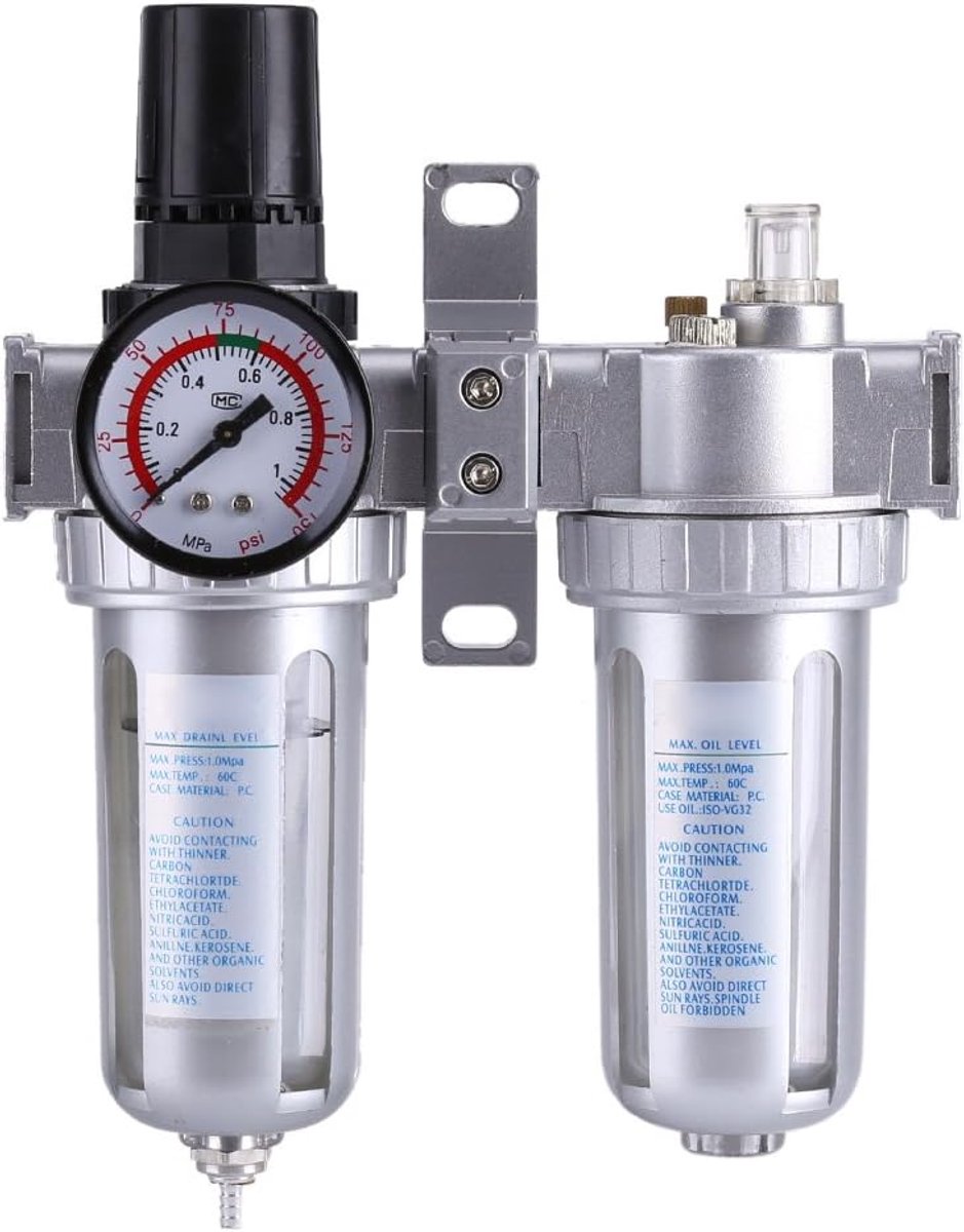 SnelShoppen - Luchtdrukregelaar met Manometer en Waterafscheider 3/8 inch - Luchtcompressor Filter Regulator voor Professioneel Gebruik