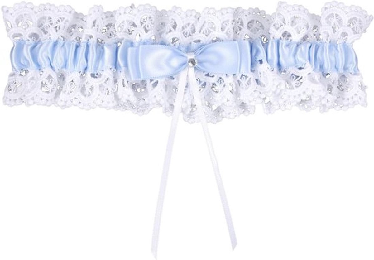 Elegante Bruiloftsgarter met Blauwe Strik en Kant, Rekbare Beenband voor Bruidsmeisjes en Feestjes