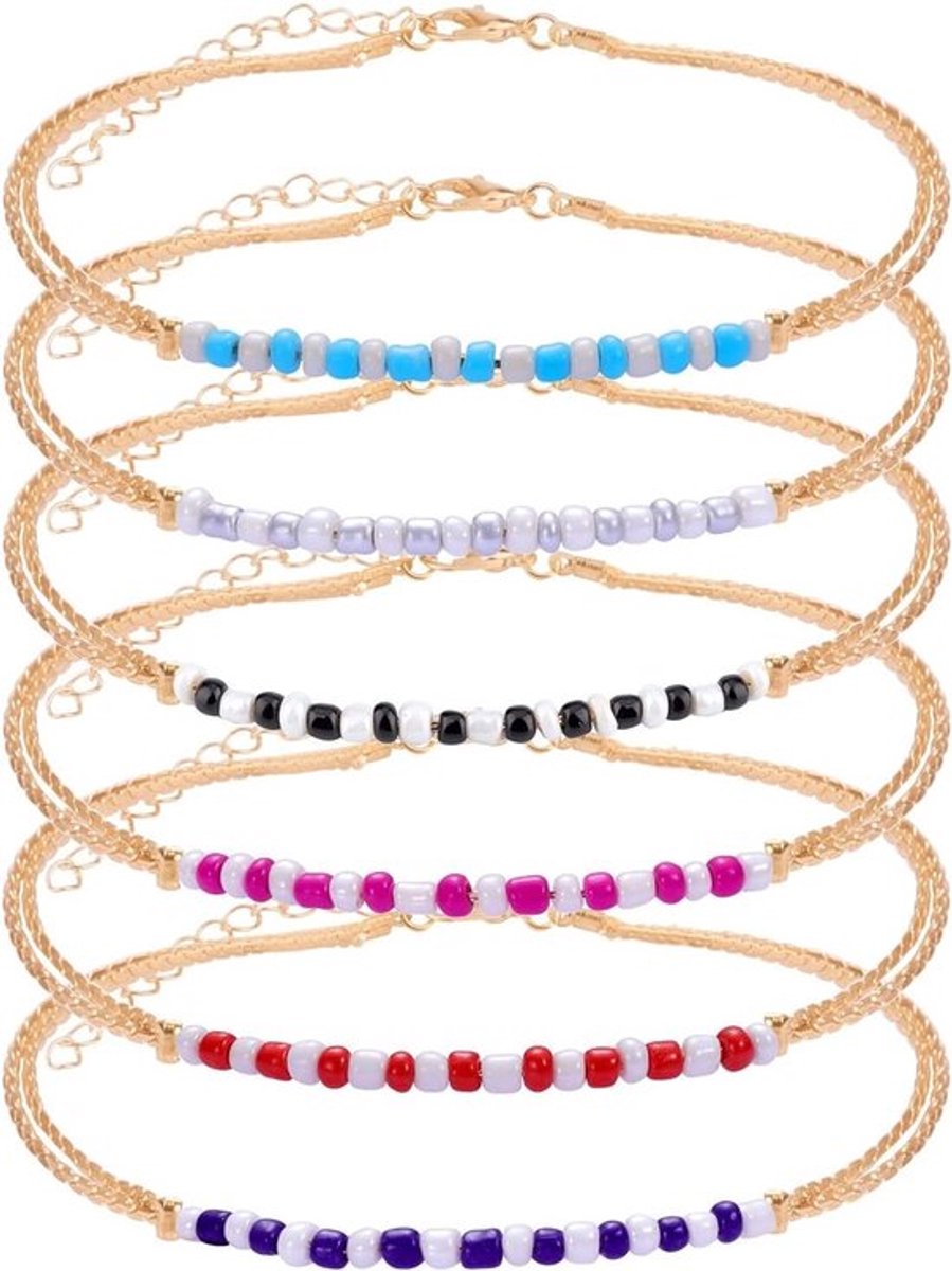 Handgemaakte Kralen Enkelbandjes, Kleurrijke Boheemse Glaskralen, Verstelbare Elastische Wrap Armbanden, Perfecte Cadeaus voor Vrouwen en Meisjes
