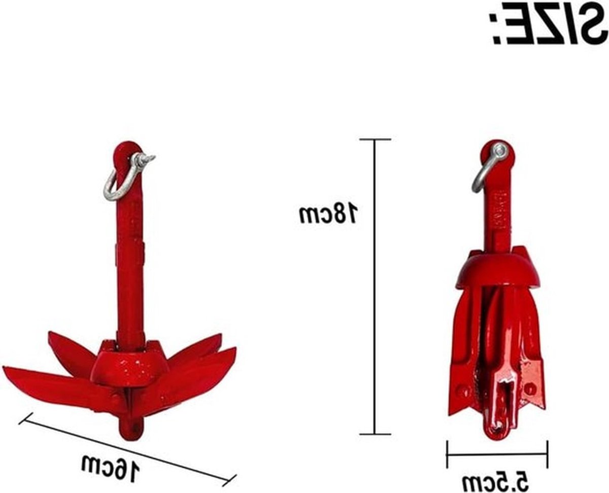 Vouwbare Grapnel Anker Kit 0.7kg voor Kajak, Canoe, SUP en Jet Ski met 10m Touw en Draagtas - Rood