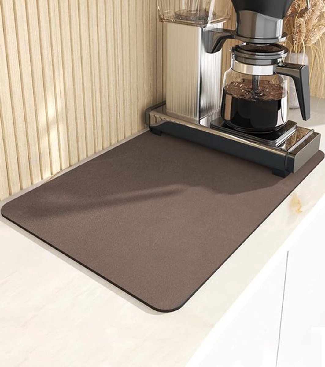 Absorberende Drupmat voor Koffiezetapparaat, Sneldrogende Ondergrond voor Keuken en Badkamer, 40 x 50 cm, Bruin, Ideaal voor Afwas en Tafelgerei