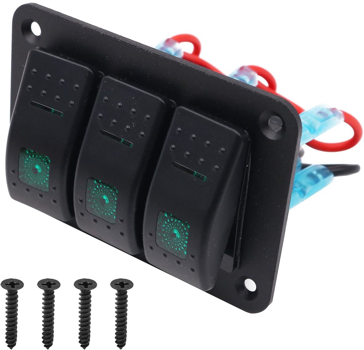 SnelShoppen - Aluminium 12V/24V Controlepaneel met 3 Positie ON/OFF Toggle Schakelaar Waterdichte Schakelaar met Groene LED Lamp voor Auto, Caravan, B