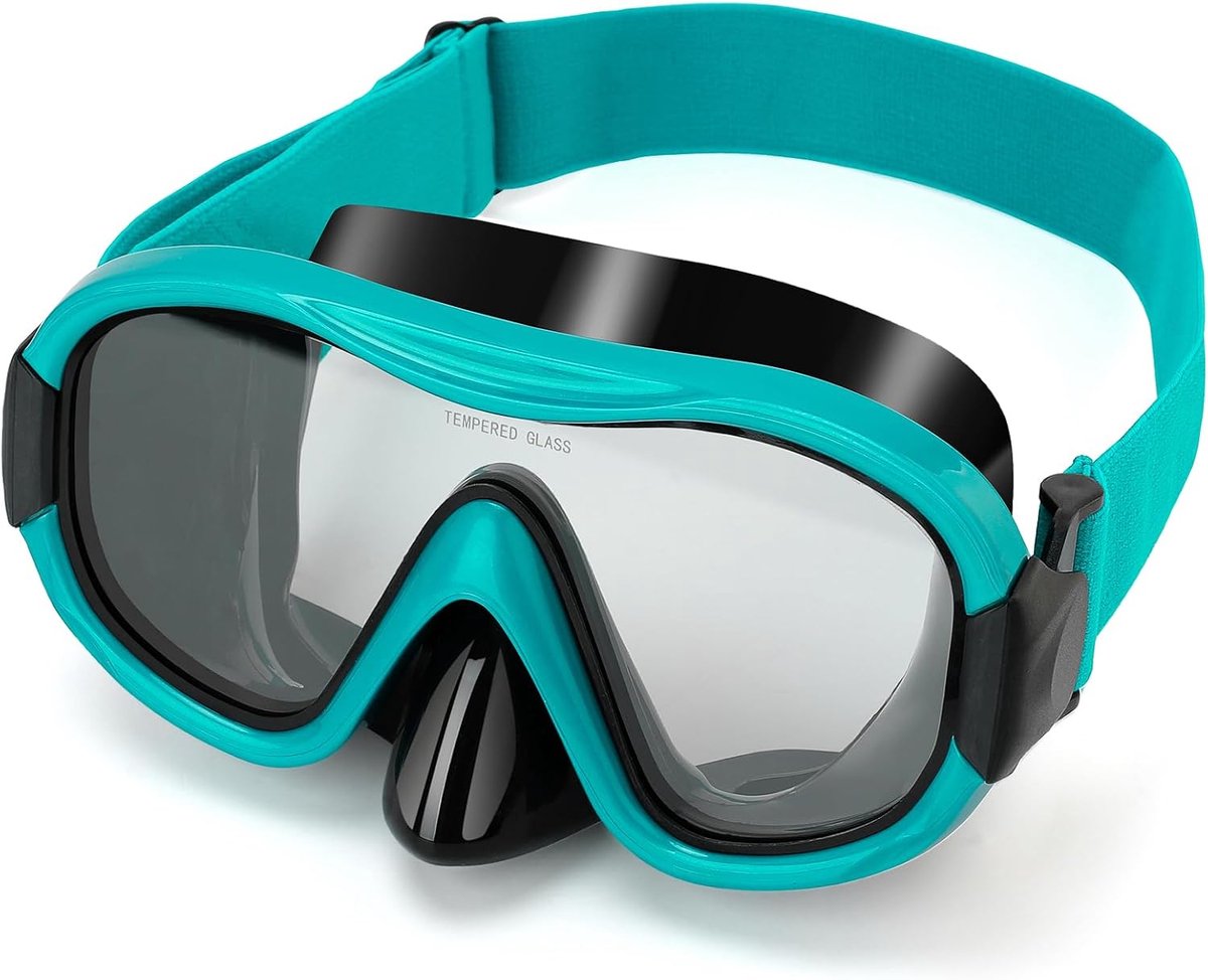 SnelShoppen - Volwassen Snorkelmasker met Verstelbare Elastische Gebreide Band, Duikbril van Veilig Tempered Glas met Panoramazicht voor Snorkelen en