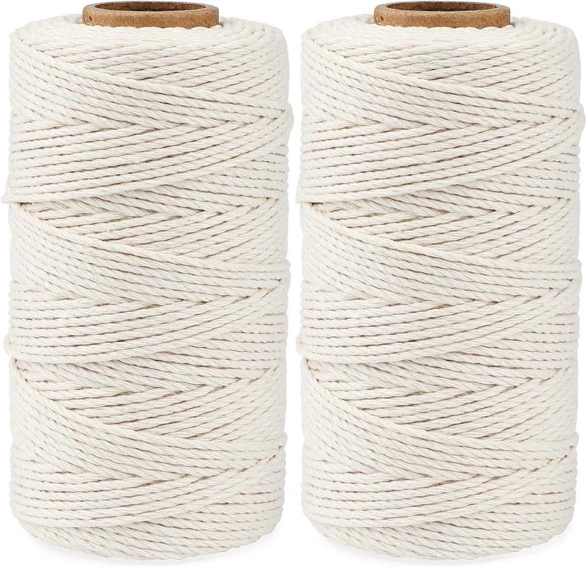 SnelShoppen - 200m Katoenen Touw String, 2mm Keuken Touw voor Vlees, Bakken, Creatieve Klussen, Beige Katoen, 2x100m, Duurzaam en Milieuvriendelijk