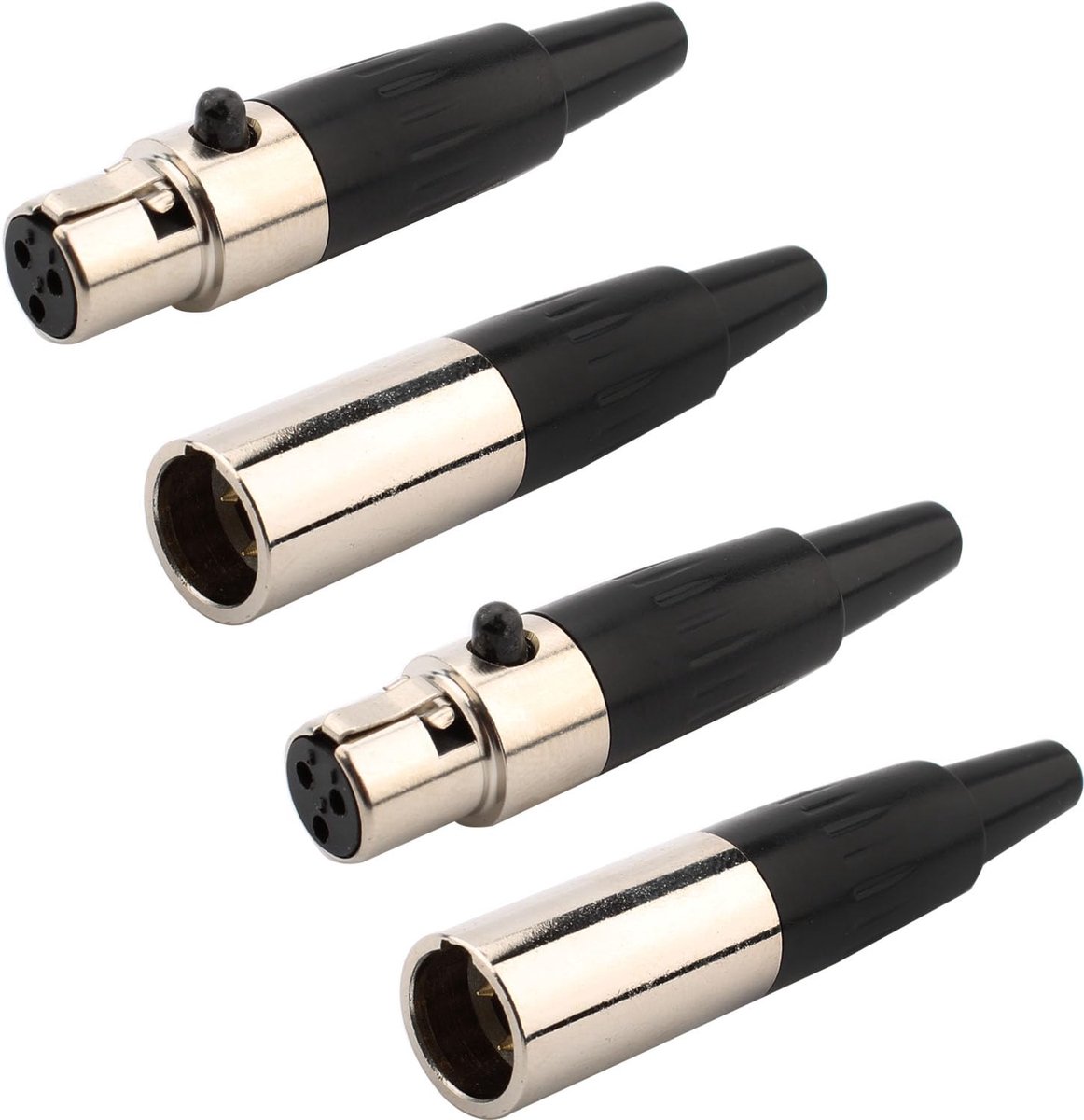 SnelShoppen - 4-Pack Mini XLR Connectoren, 3-Pin Microfoon Stekkers, Male/Female Audiokabel Plug voor Stabiele Geluidsoverdracht, Hoogwaardige Zink Le