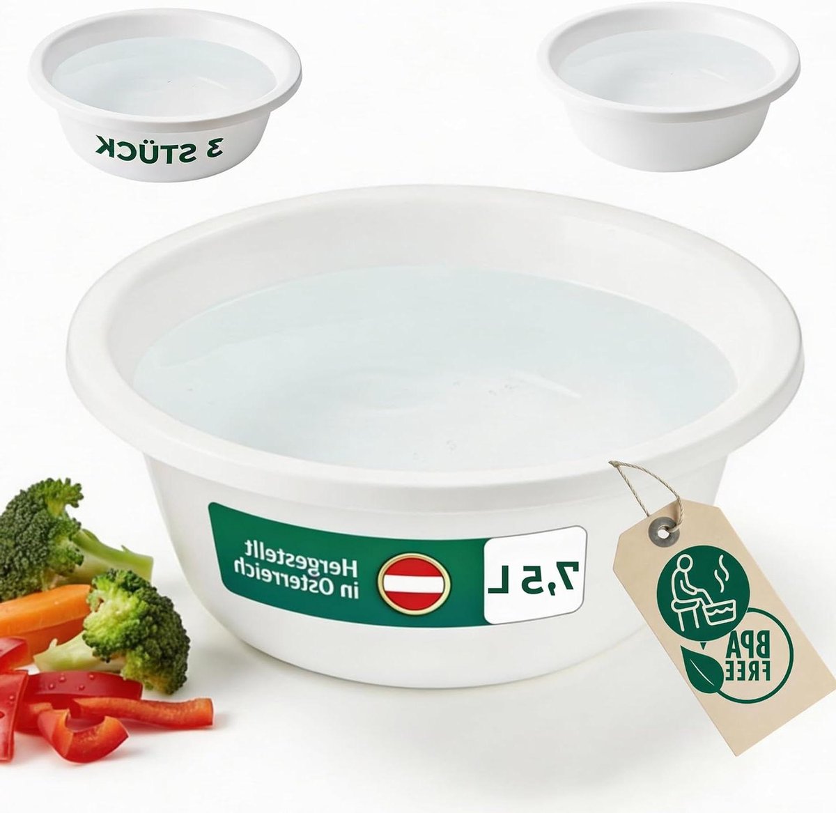 Ronde Kunststof Kom - Wasbak Plastic - Keuken Werkzaamheden - BPA-Vrij Voedselveilig - 36 cm Diameter 7.5L - Wit