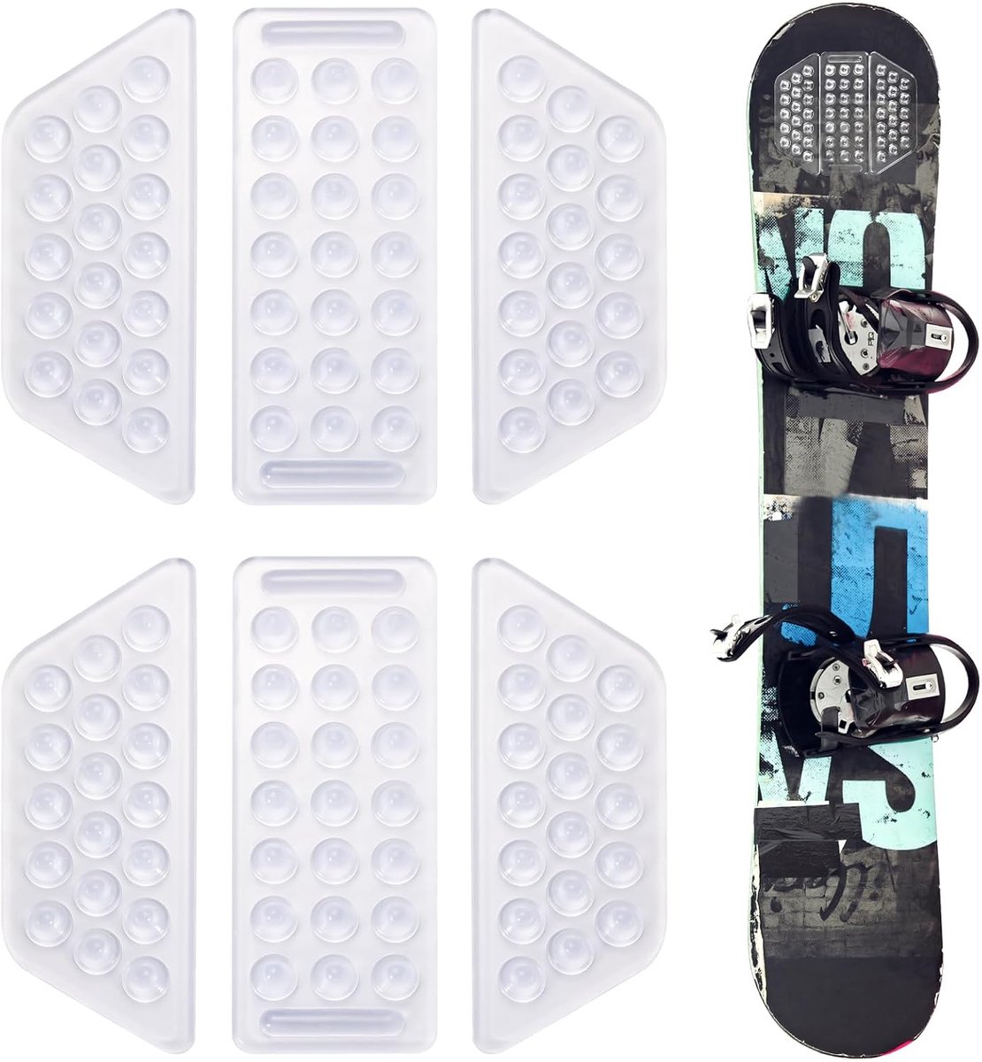SnelShoppen - 2 Sets van 6 Stuk Stomp Pads, Transparante Antislip Snowboard Grip Pads voor Snowboarden, Premium Plastic, 111x126mm, Ideaal voor Winter