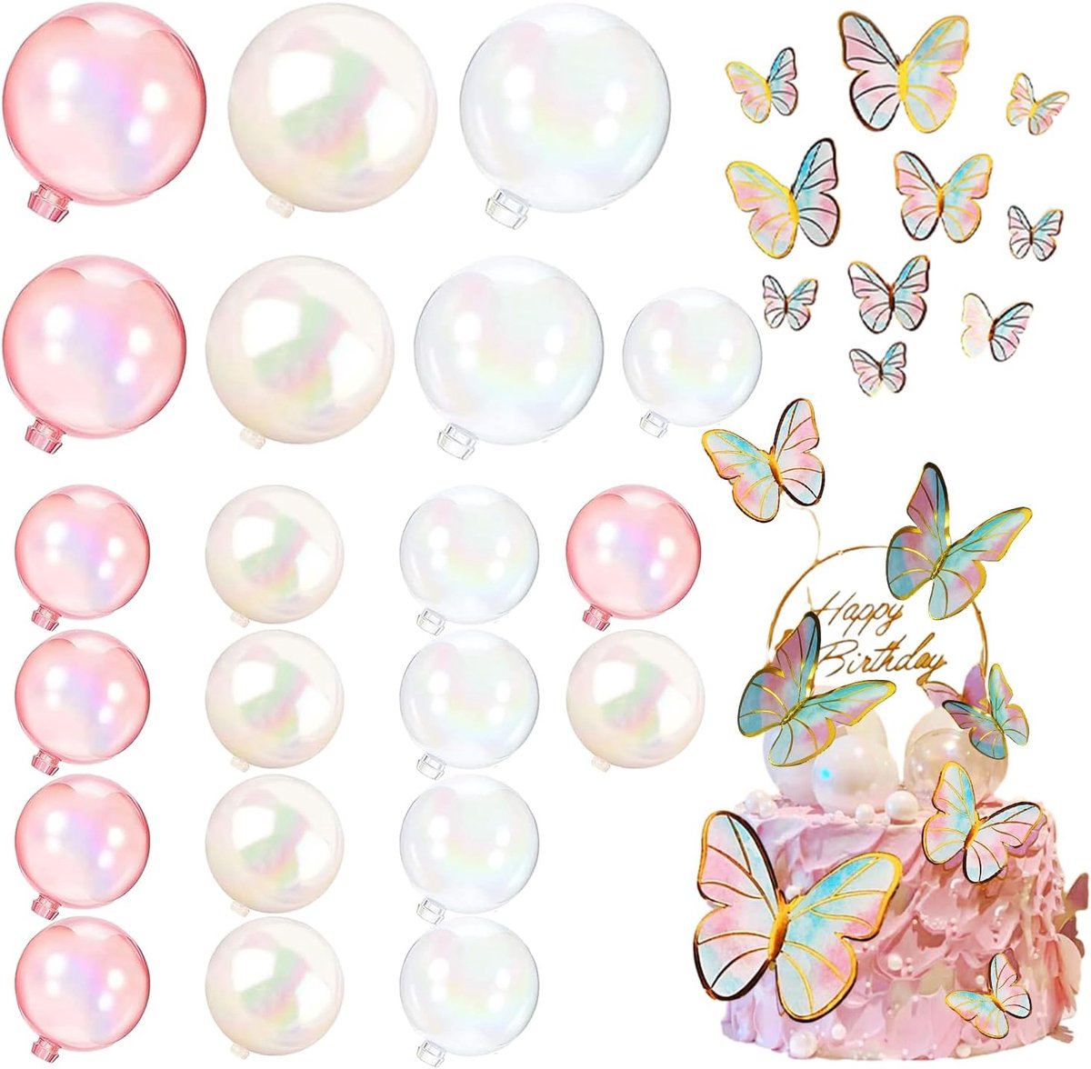 Cake Decoration Balls 24 Pieces Cake Decoration Birthday Balls Cupcake Topper Colourful Transparent Ball + 10 Pieces - ShopVlot