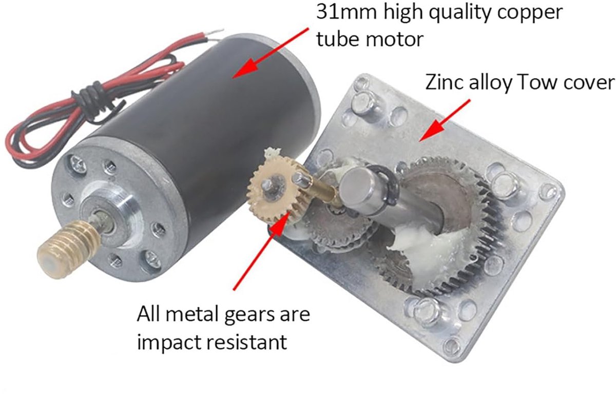 SnelShoppen - DC 12V Transmissiemotor met Overbrenging, Hoge Koppel Snelheid, Vermindert Elektrische Overdracht, Omkeerbare Slak, 8mm As, Permanente M