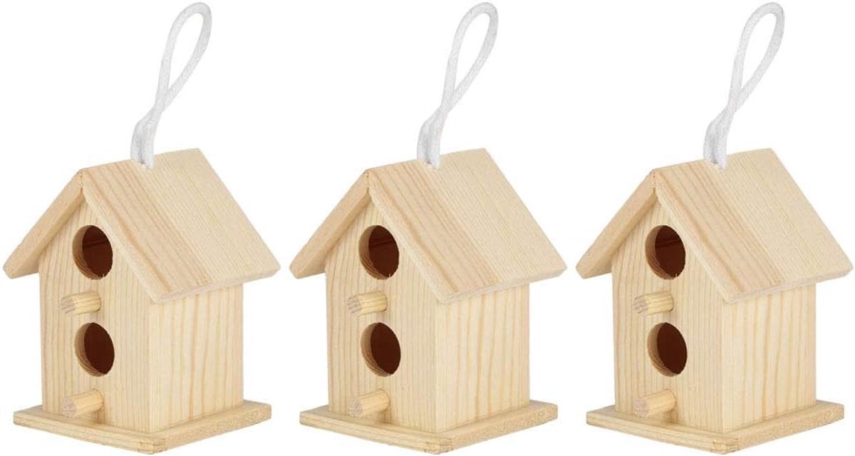 SnelShoppen - Houten Vogelhuisjes Set van 3 - Unieke Tuin Decoratie - Veilig Nest voor Vogels - Duurzaam en Vochtbestendig - Perfect voor Buiten