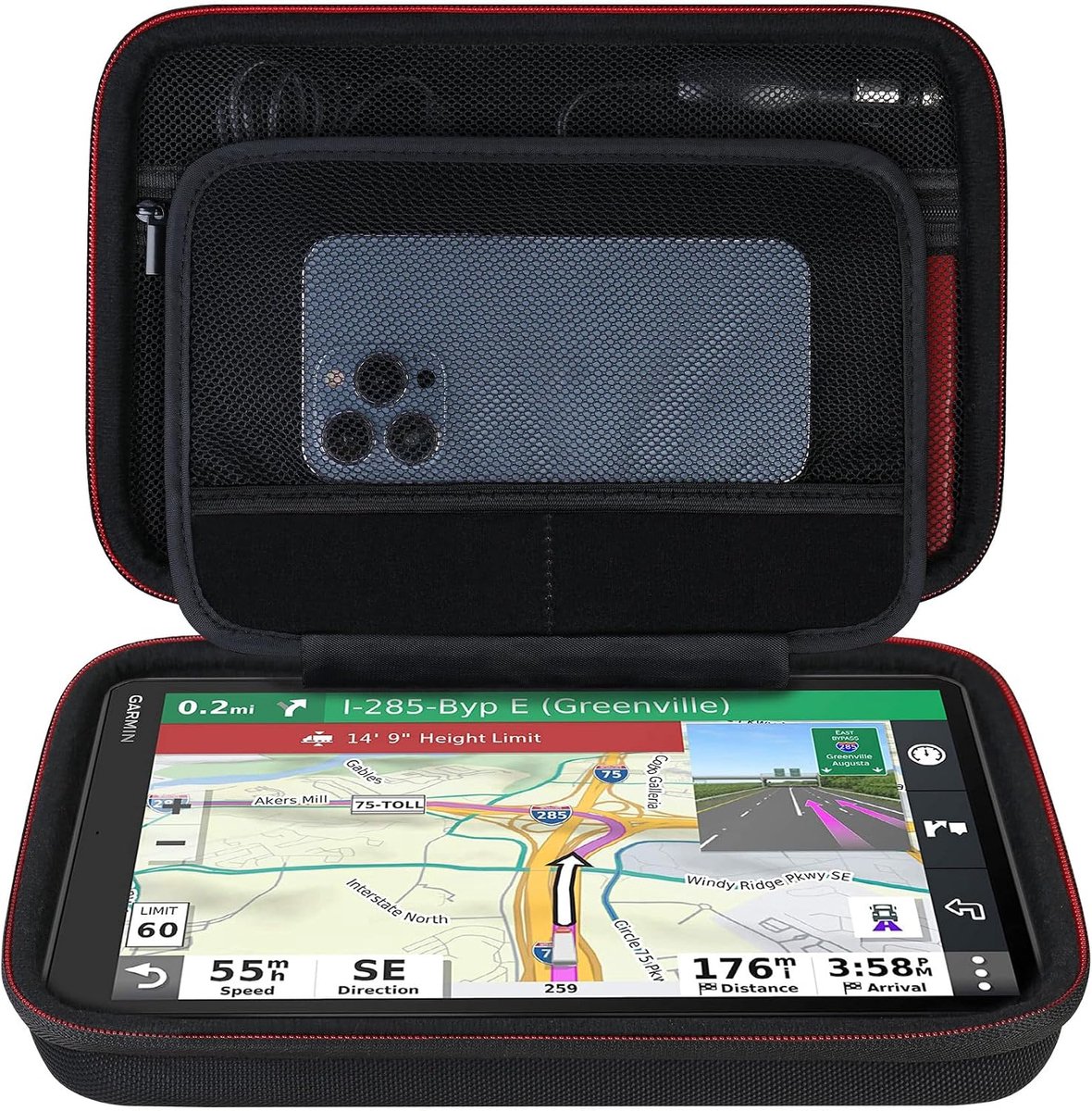 SnelShoppen - Hard GPS Draagtas voor 10 Inch Navigatiesysteem, Beschermende Case met Extra Mesh Vak voor Oplader en Kabel, Zwart