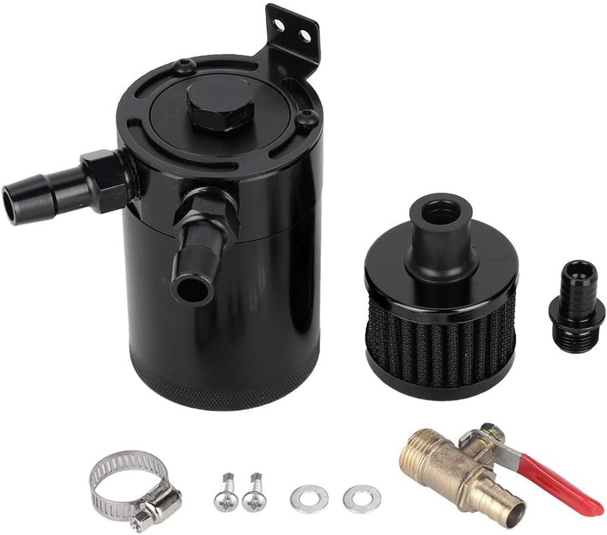 SnelShoppen - Universele Aluminium Olie Separator Auto met 2 Poorten Accessoire Kit - Zwarte Olietank voor Betere Prestaties