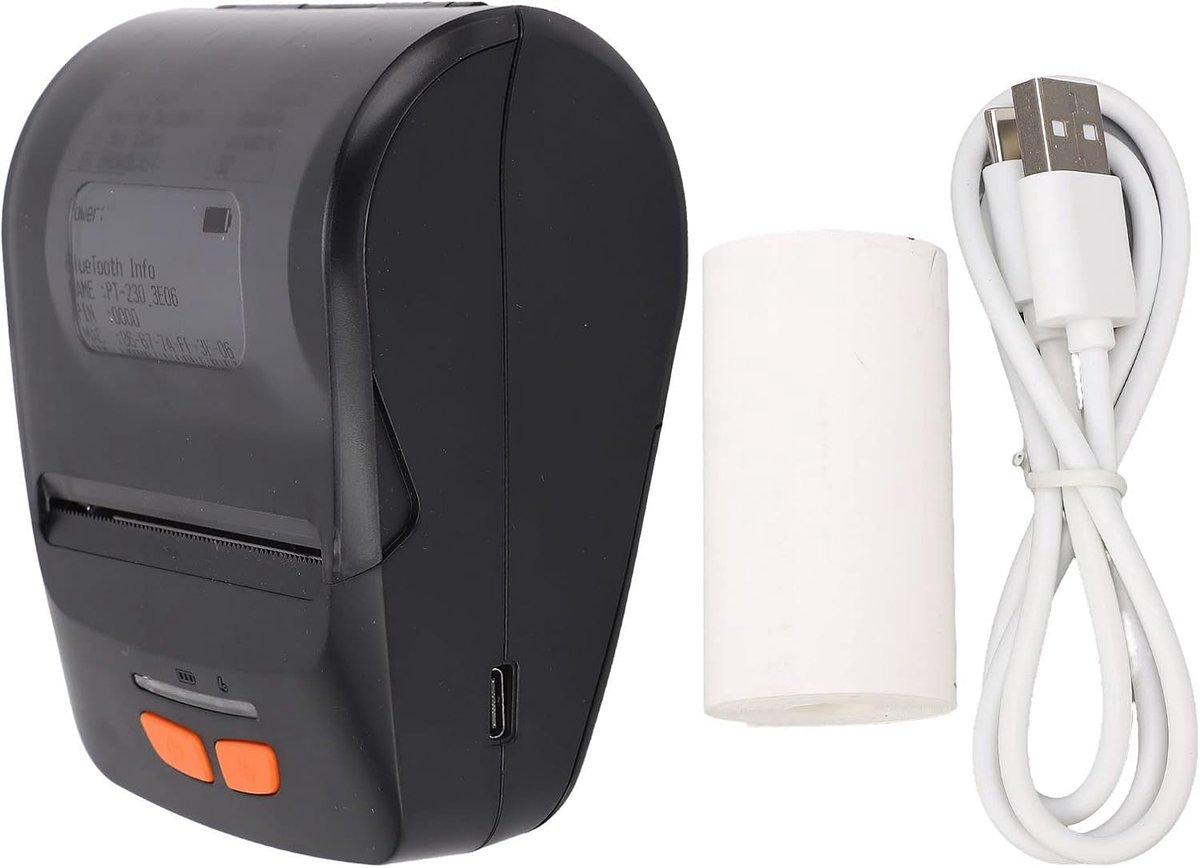 SnelShoppen - Draagbare Bluetooth thermische printer voor snelle labelprint in zwart-wit, 60-150 mm/s, ideaal voor bonnen, restaurantbestellingen, bar