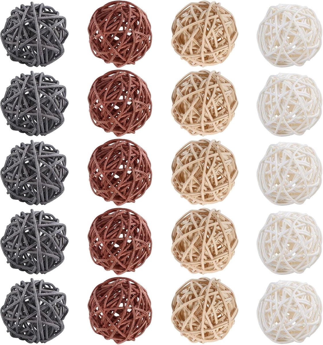 SnelShoppen - 20 Stuks Rieten Ballen Decoratieve Wicker Ballen voor DIY Ambachten en Bloemdecoratie Bruiloft - Natuurlijke Materiaal - 4 Kleuren
