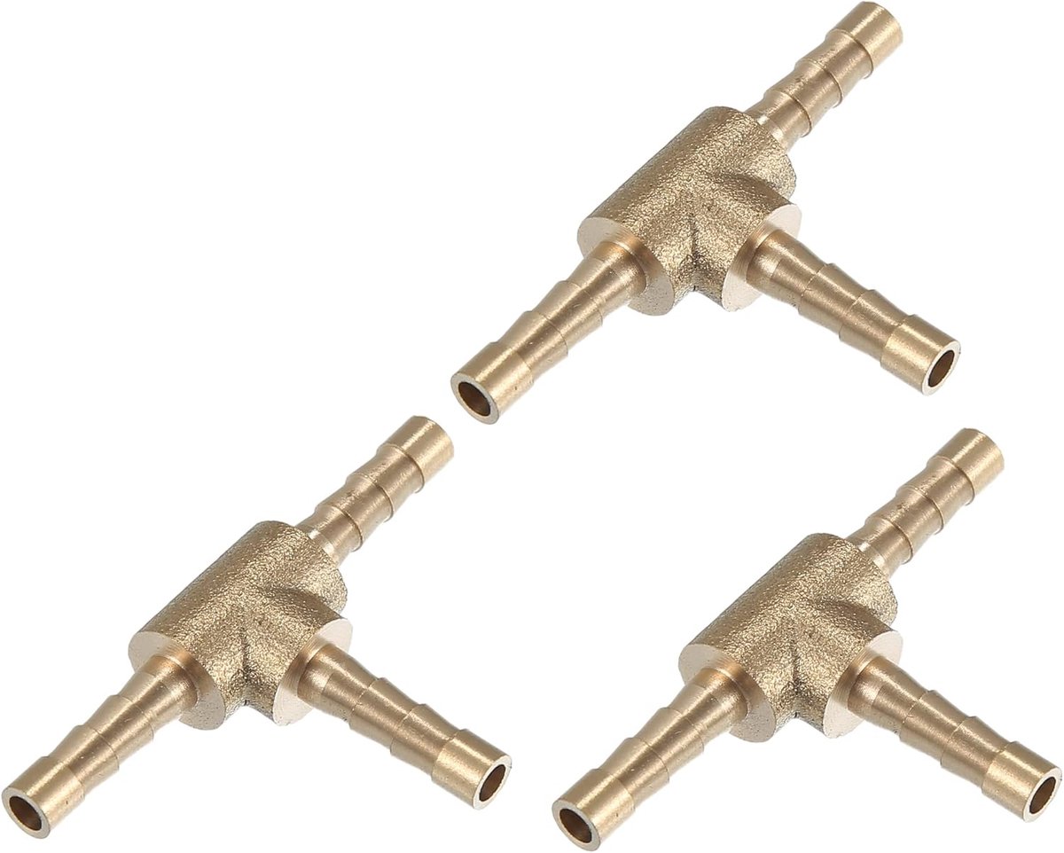 SnelShoppen - 3-delige 4mm Messing T Vorm Tuinslang Koppeling - 3-Weg Hoge Kwaliteit Verbinder voor Tuin, Camping, en Klussen