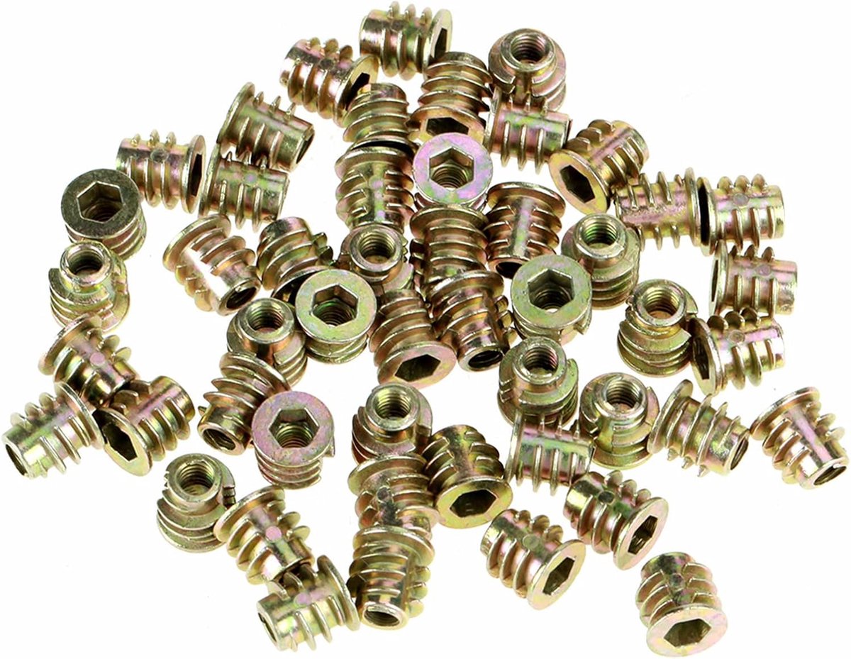 SnelShoppen - 50 Stuks M4 x 8mm Zink Legering Zeskant Moeren voor Houten Invoegen, Bussen 8mm, Draad Invoegen M4 x 10, Zilver - Hoogwaardige Bevestigi