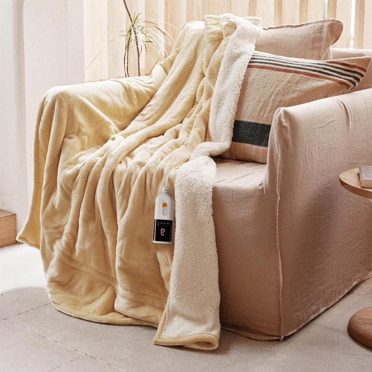 Elektrische Deken - Warmtedeken Pluche - Comfort Verwarmen - 6 Warmtestanden - 130x180cm - Geel