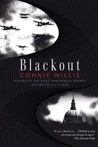 Boekomslag van 'Blackout' van Connie Willis met bommenwerpers en een koepelgebouw.