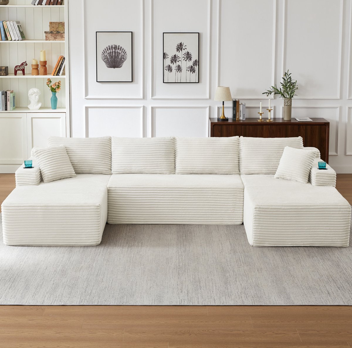 FloraGrace U-bank 6-zits - Modulaire Bank Met Diepe Zit en Zacht Corduroy - Voor Woonkamer - Beige