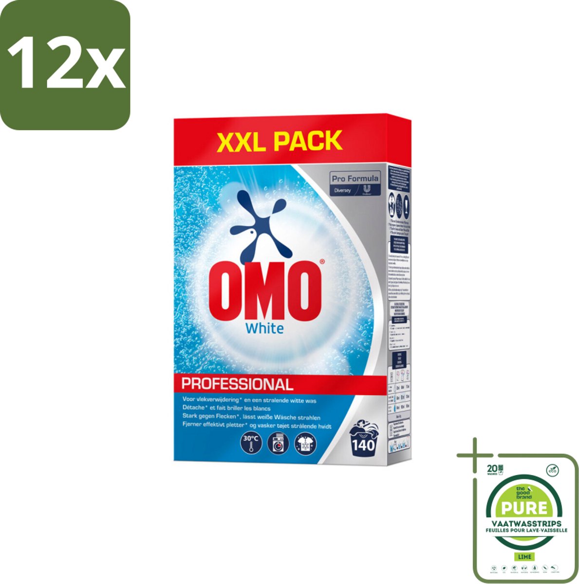 Omo Professional – Wasmiddel Poeder – Witte Was – 140 Wasbeurten – Pro Formula – 7 kg - Voordeelverpakking - 12 stuks - Wit waspoeder - Vlekverwijdering