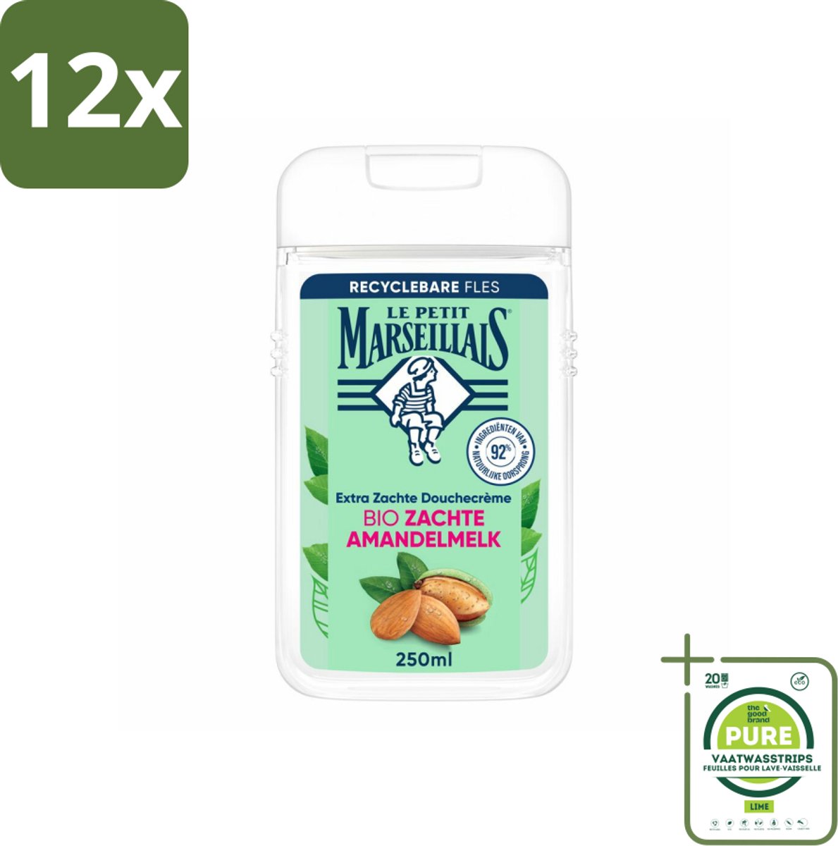 Le Petit Marseillais – Douchecrème – Zoete Amandel – Hydraterend – 250 ml - Voordeelverpakking - 12 stuks - Douchecrème - Amandel