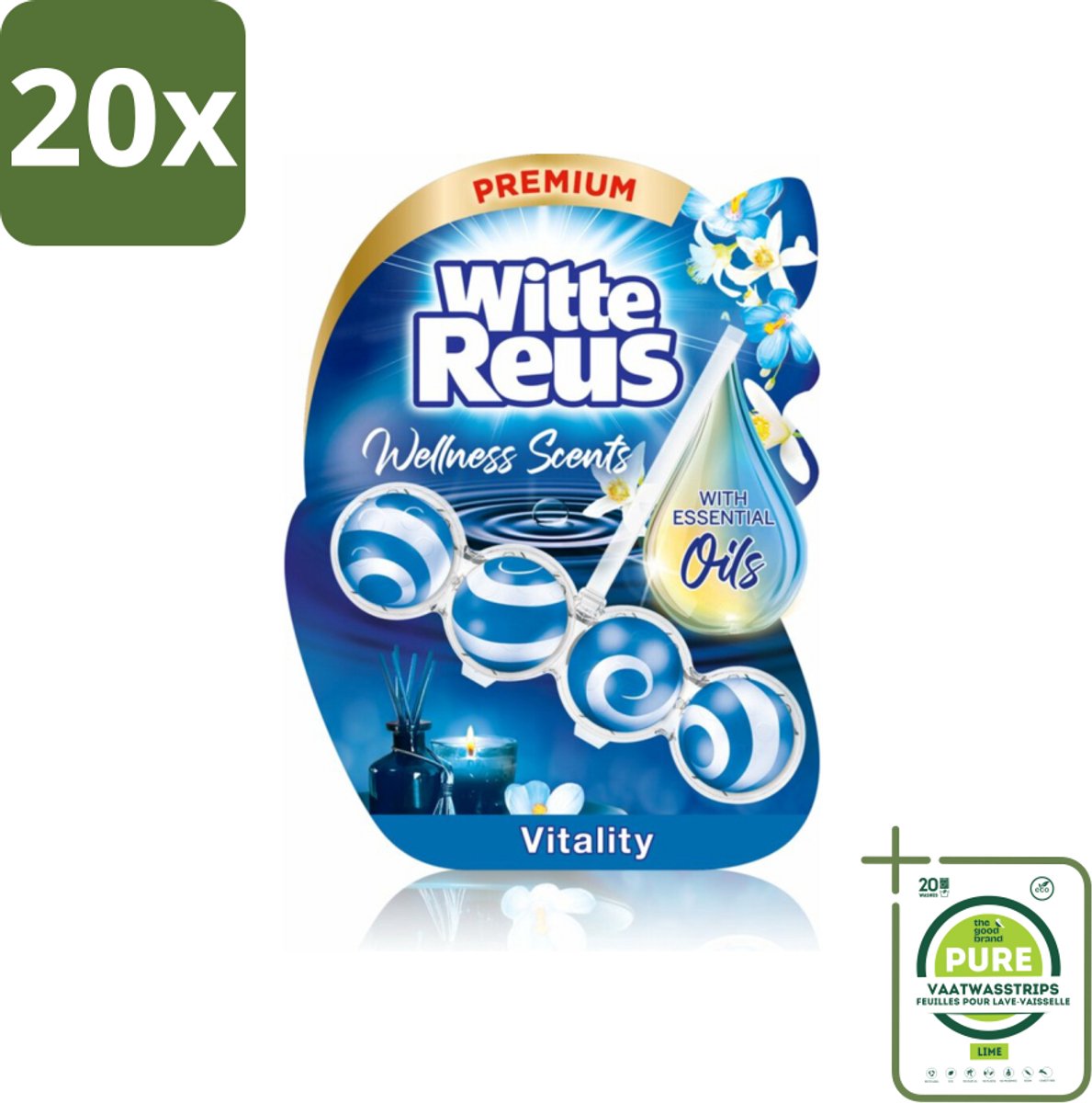 20 x Witte Reus - Wellness Scents Toiletblok - Vitality - 1 Toiletblok - Grootverpakking - Toiletblok - Geur - Reiniging - Essentiële Oliën - Wellness