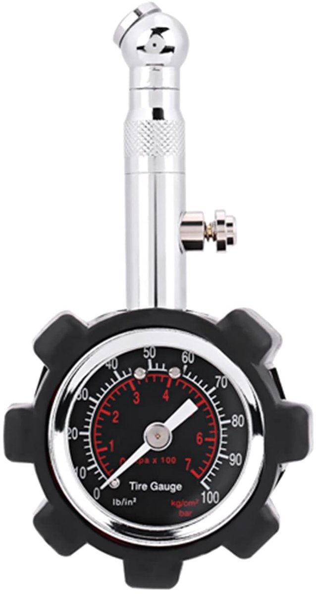 SnelShoppen - Handmatige Bandenmeter 0-100 PSI, Makkelijk Afleesbare Wijzerplaat, Stalen en Kunststof Constructie, Voor Auto's, Vrachtwagens en Motore