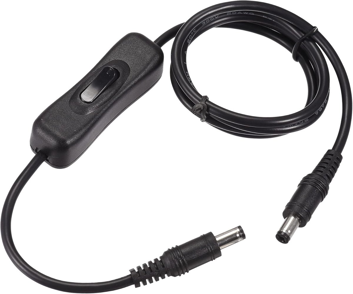 SnelShoppen - DC Kabel met Aan/Uit Schakelaar 5.5mm x 2.1mm Stekker naar Stekker Verlengkabel 1m Zwart voor LED Bureau Lamp LED Strips USB Ventilator