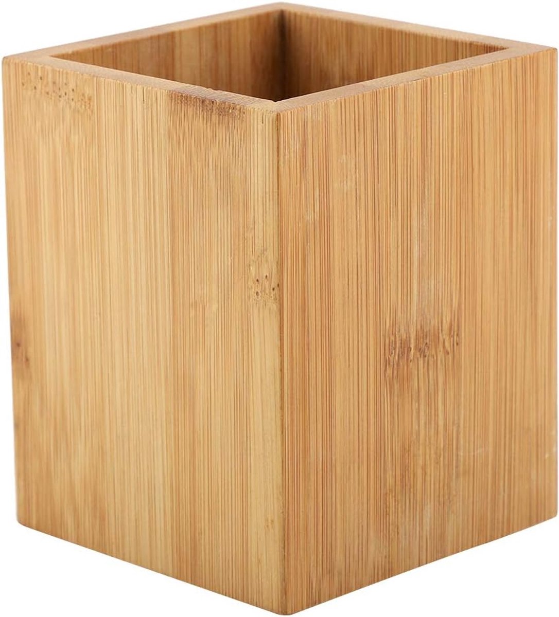 SnelShoppen - Houten Penhouder Bamboo Penhouder Bureau Organizer Set Eenvoudig Multifunctionele Pot Vierkant Natuurlijke Materiaal 3,15 x 3,15 x 3,94