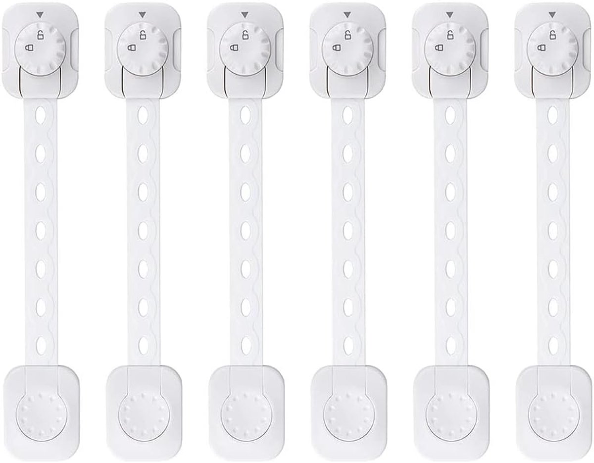 SnelShoppen - 6-Pack Verstelbare Kinderveiligheidsloten, Babyproof Kastsloten, Geüpgraded Zelfklevend Dubbel Sluitingssysteem voor Keuken, Kasten, Lad
