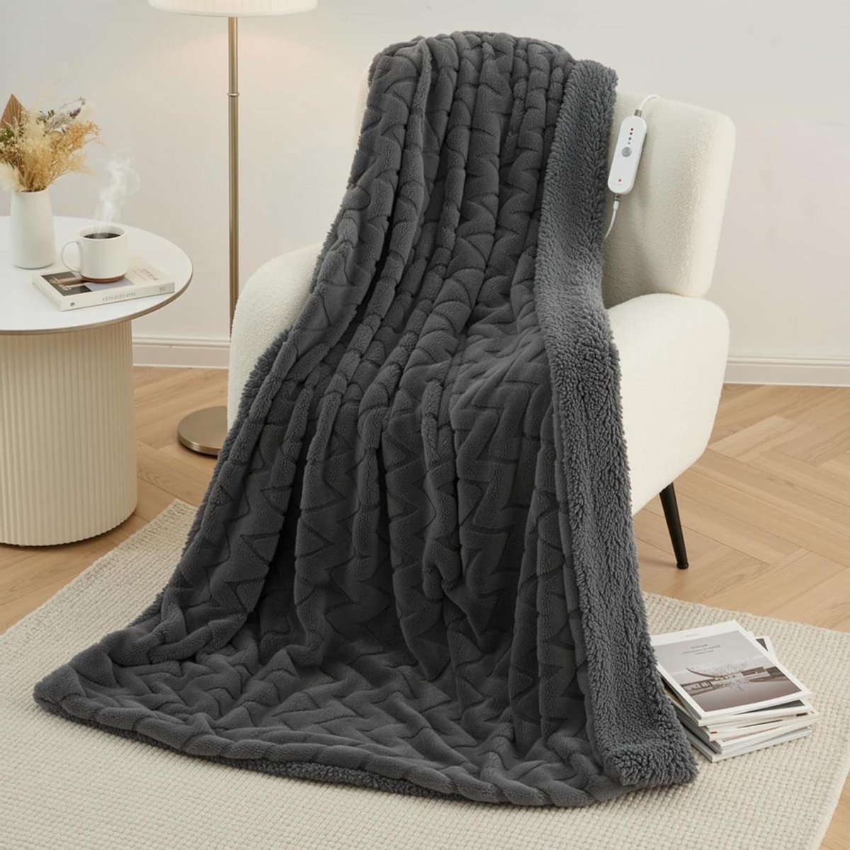 Verwarmde Deken - Elektrisch Plaid - Gezellig Warm Blijven - Dubbelzijdig Zacht - 130x180 cm - Donkergrijs