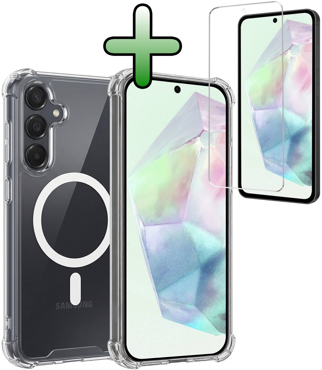 Hoesje Met Screenprotector - Geschikt voor Samsung Galaxy A35 - Magsafe Compatible - Sterk & Shockproof - Back Cover - Shock Proof Case - Telefoon Hoes - Transparant