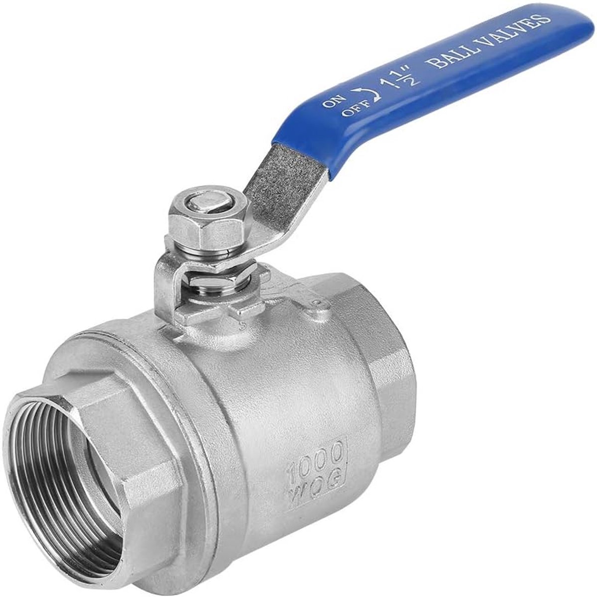 SnelShoppen - 1-1/2" DN40 1000 WOG Binnenkogelklep, Twee-deel Volle Draad Kogelklep uit 304 RVS voor Water, Olie en Gas, Perfect voor Huishoudelijk en