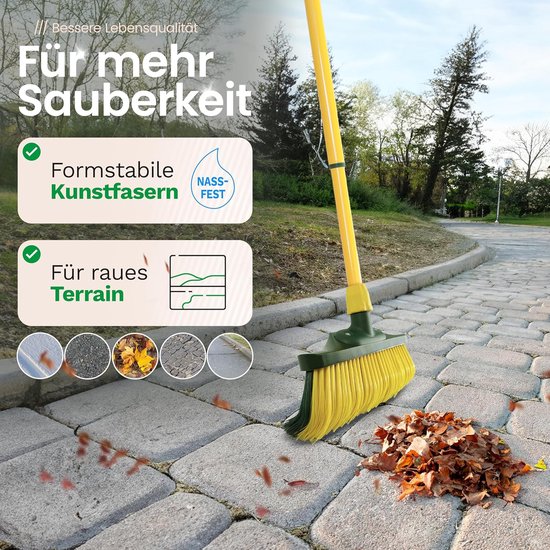 Klauwbezem set - Buitenbezem terras - Buiten schoonmaken - Telescopische steel - 30 cm breed - Geel groen — afbeelding 5