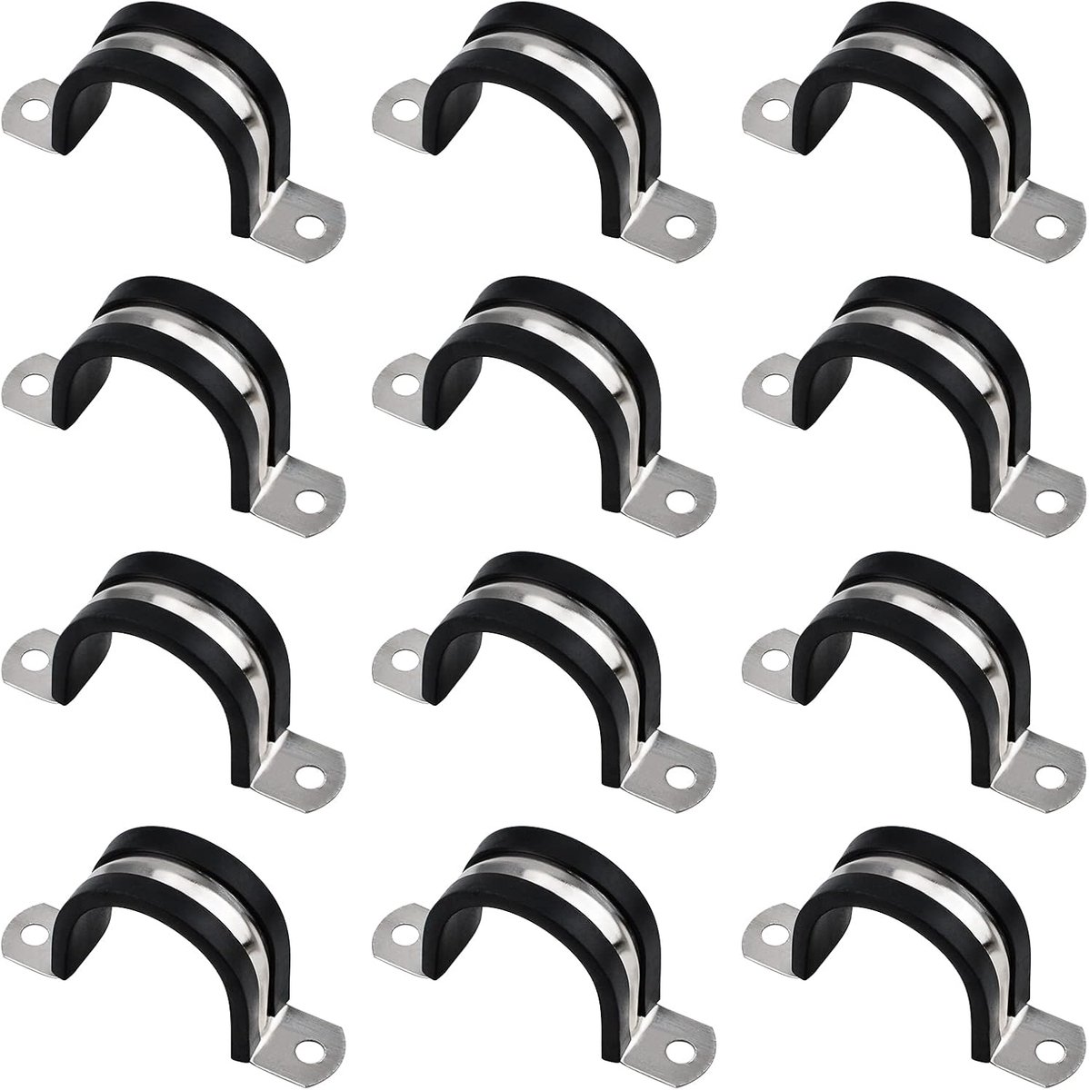 SnelShoppen - U-vormige Buisklemmen met Rubber U-beugel, RVS Beugel voor Slang, Kabel, Set van 12, Corrosiebestendig, Ideaal voor Tuin, Garage, Klusse