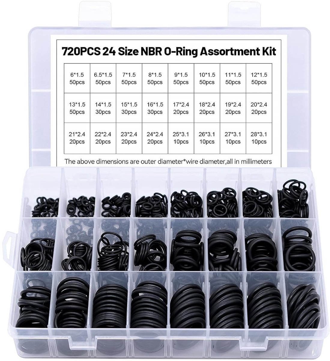 740 Stuks O-Ring Assortiment met 24 Maten - Nitril Rubber Sealing Rings voor Elektrische en Hydraulische Toepassingen, Waterdicht en Duurzaam